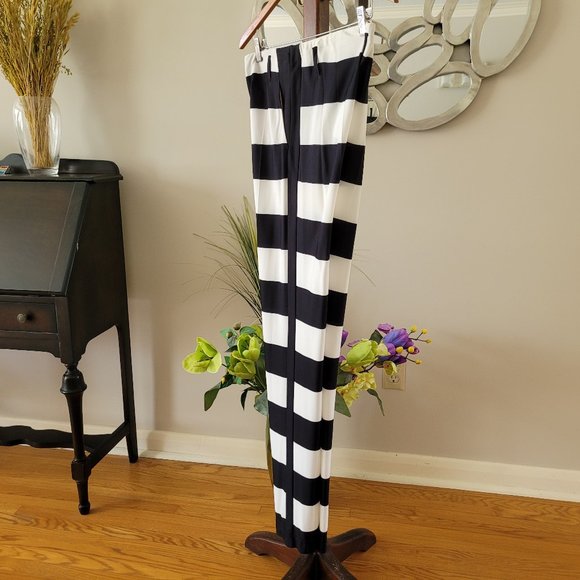 Luisa Cerano Navy and Off-White Striped Palazzo Pants  US 6 - Picture 11 of 13